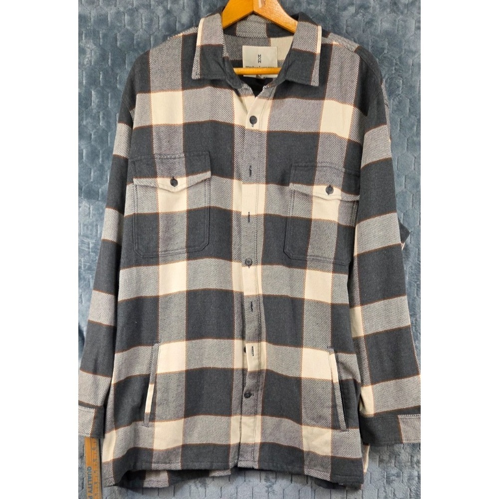 Men's Big and‎ Tall Mutual Weave Black White Plaid Shirt Jacket Size 3XLT